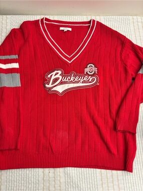 Ohio State Buckeyes Red V-Neck Ribbed Sweater